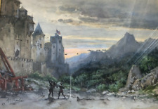 Antikes Gemälde Original Auguste RUBÉ (1815-1899) Soldaten vor einem Schloss