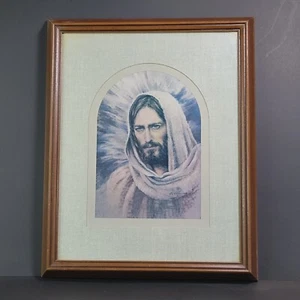 Jesus ~ doppelt mattes Bild ~ K. Kastanienbraun ~ Vintage großer Holzrahmen 13 x 16 - Bild 1 von 5