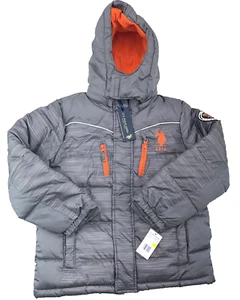 U.S. Polo Assn. Boy's Size 7 Thick Puffer Jacket Removable Hood Gray B33 - Picture 1 of 4