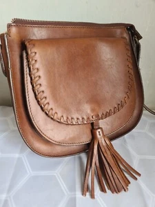 Fat Face Leather Crossbody Satchel Bag Saddle Shoulder Bag Tan Brown Medium - Picture 1 of 13