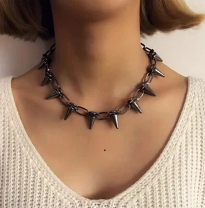 Punk Rivet Spike Chain Necklace for Men and Women – Gothic Style - Picture 1 of 6