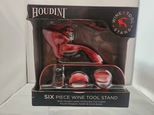 New Houdini Lever Corkscrew Six Piece Wine Tool Stand Red Lever Corkscrew More - Picture 1 of 1
