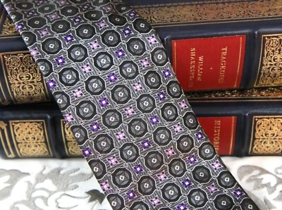 Canali PATTERN 领带 - 灰色粉红色紫色 - 全新塑料 带标签 - 免费盒装发货 — 第 1/4 张图片