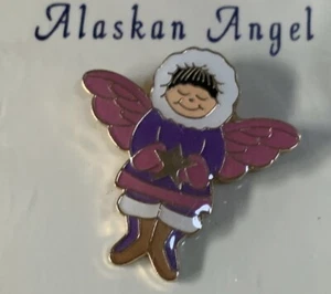 Alaska Alaskan Angel Pin Tack Pin Enamel Pink Purple Holding a Gold Toned Star - Picture 1 of 3