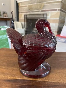 LE SMITH Ruby Red Amberina Glass Turkey Candy Dish Cadmium GLOWS - Picture 1 of 7