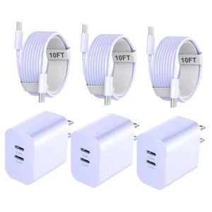 iPhone 15 Pro Max Charger Cable, 20W Dual Port USB C Fast Charger 10 FT purple - Picture 1 of 8