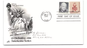 1981 Freedom of Conscience an American Right FDC - Scott #1594 - Bild 1 von 2