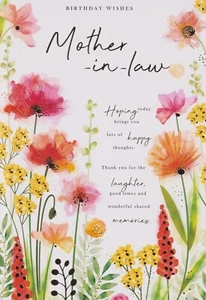 MOTHER IN LAW BIRTHDAY GREETING CARD 9"X6" TRADITIONAL FLOWERS NICE WORDS - Picture 1 of 2