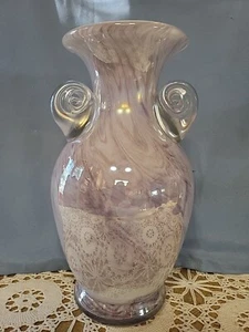 Lilac Irredescent Murano Glass Vase Unique 12 In Tall - Picture 1 of 13