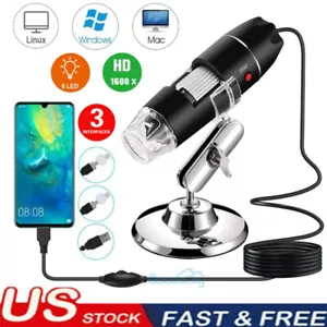 Amplificadora de microscopio digital USB 3 en 1 8LED 1600X 10MP con soporte - Imagen 1 de 41