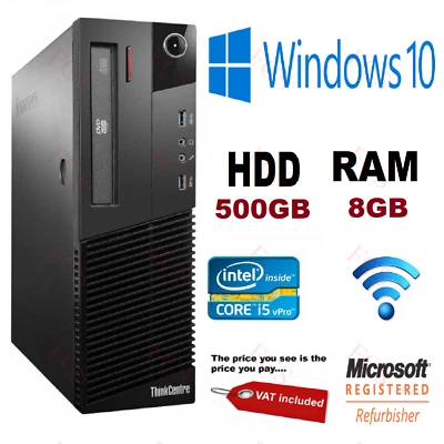 FAST LENOVO M92p COMPUTER DESKTOP PC INTEL i5 3470 @ 3.20 WIFI 8GB RAM 500GB HDD - Image 1 of 4