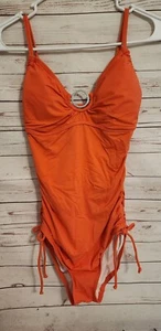 Michael Kors One Piece Swim Suit Size 4 Coral Logo Medallion V-Neck Tank Style - Picture 1 of 8