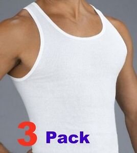3 Mens White Tank Top Wife Beater Undershirt A-Shirts Cotton Ribbed Knocker 3XL