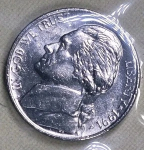 1991 P Jefferson Nickel 5C Philadelphia Mint Cello Free Ship Uncirculated - Picture 1 of 2
