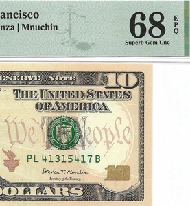 2017A $10 SAN FRANCISCO FRN. PMG SUPERB GEM UNCIRCULATED 68 EPQ Banknote TOP POP - Picture 1 of 3