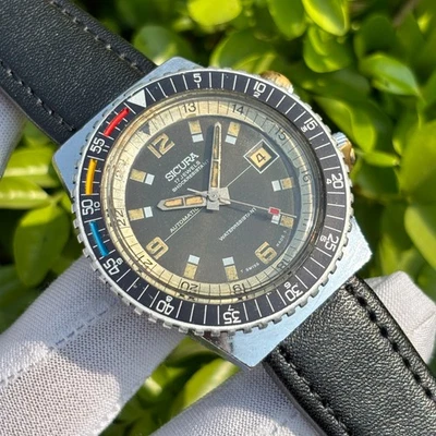 Reloj Hombre Raro Vintage Sicura Breitling Diver Automático Doble Corona Hecho en Suiza Foto 1 de 4