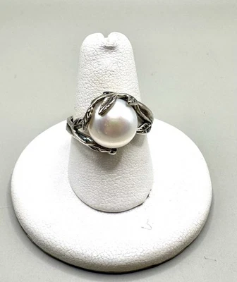 Or Paz Sterling Silver Pearl Leaf Ring Sz 8.5 Israel - Image 1 of 4