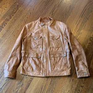 Murano Camel Tan Buttery Soft Italian Lamb Skin Leather Jacket Sz L EUC - Picture 1 of 10