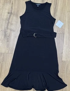 Ellen Tracy Dress Women’s Size Small Sleeveless Black Belted Midi StretchY NEW - Picture 1 of 9