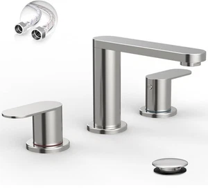 Brushed Nickel Bathroom Faucet for Sink 3 Hole, Stainless Steel Widespread Ba... - Picture 1 of 8