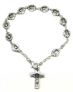 NEW ONE DECADE METAL ROSARY BRACELET POPE FRANCIS WITH VEDELE PECTORAL CROSS - Picture 1 of 1