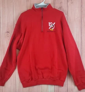 Vintage 90s Disney Mickey Mouse Sweater Sz L Embroidered Red Quarter Zip - Picture 1 of 5
