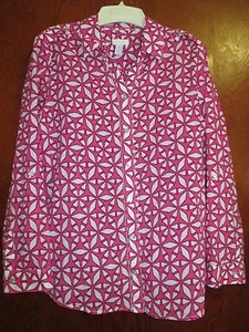Chicos Sz 2 Pink White Top Undrarms21.5" Slvs23" Lngth26" Ret $69 Button-upSlvs - Picture 1 of 10