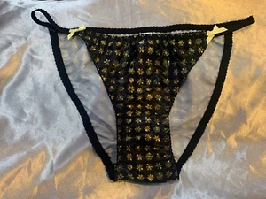 Nwot Handmade Sz L black gold snowflake satin string bikini Sissy panties - Picture 1 of 10