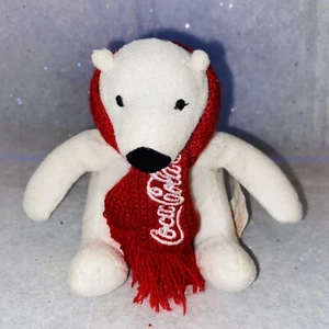 Coca Cola Polar Bear Plush 4" Sitting with Red Scarf Coke - Picture 1 of 5