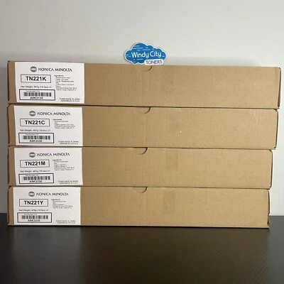 Genuine Konica Minolta TN221 CMYK Toner Cartridges Set for Bizhub C227 / C287