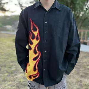 Camisa De Colección Roper Western Para Hombres 2XL Negra Llamas Fuego Perla Broches Vaquero Rodeo Trabajo - Imagen 1 de 23