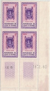 COTE D'IVOIRE - N°182 - MASQUE - 1F BRUN - COIN DATE - LE 18-2-1960 - Picture 1 of 1