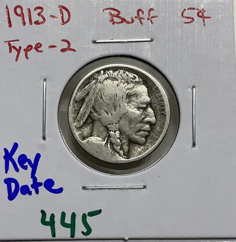 1913-D Type 2 Buffalo Nickel AG Obverse Vg Reverse Key Date Cover