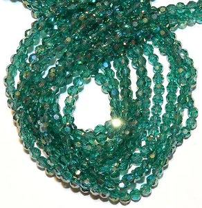CRB355 Emerald Green AB 4mm Faceted Round Crystal Glass Beads 14" - Picture 1 of 1