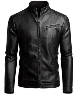 Men's Black Biker Real Sheepskin Leather Plain Jacket - Bild 1 von 3