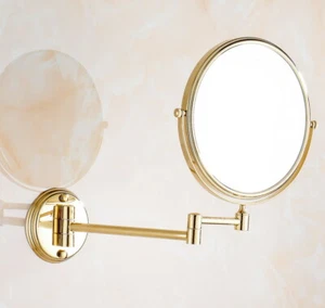 Gold Color Brass Makeup Mirror 1x 3x Magnifying Folding Wall Mount Vanity Mirror - Picture 1 of 6