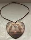 Heart Pendant Necklace Couple Loving Owls Acrylics Faux Leather Chain