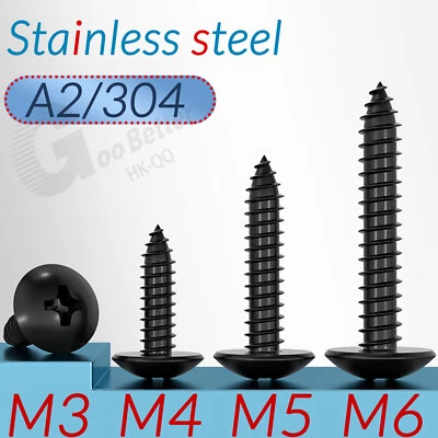 GOOBETTER M3-M6 Black Stainless Steel Phillips Pan Head Self Tapping Screws pozi pili