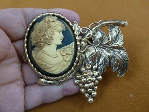 CL12-62) LOVELY WOMAN + flowers off-white black CAMEO grapes Pin Pendant Jewelry - Picture 1 of 1