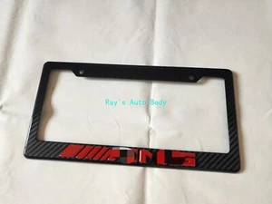 Fits For Mercedes Benz AMG Carbon Fiber 3D Emblem Mark License Plate Frame - Picture 1 of 4
