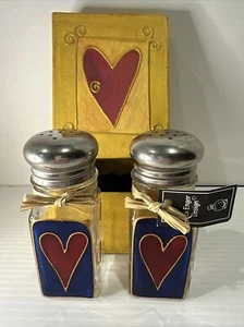 Liza Enger Design Salt & Pepper Shakers - Glass - Heart Painted Red Blue Gold - Picture 1 of 15