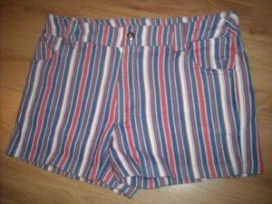 VTG 60S 70S WOMENS SM 13 HIPPY SUPER STRIPE DISCO DENIM JEAN SHORTS - Picture 1 of 3