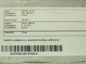 ABB ACH550-UH-015A-4 HVAC VFD Variable Speed Drive 10HP 3Ph 480V 15.4A - Picture 1 of 6