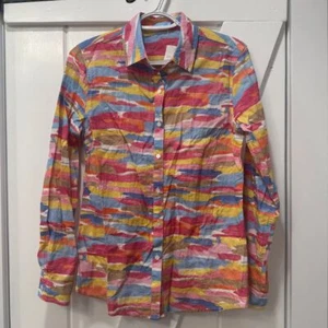 J Mclaughlin Lois Bluse XS Punkte Horizont Farbe Strich Knopfleiste Kragen Baumwolle - Bild 1 von 7