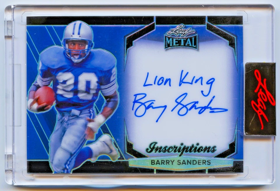 BARRY SANDERS 2024 HOJA METAL AZUL "REY LEÓN" INSCRIPCIÓN AUTÓGRAFO AUTOMÁTICO/100 Foto 1 de 2