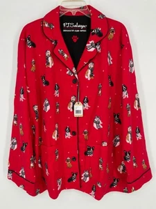 NEW P.J. Salvage Women's XL Flannel Pajama Top Sleepwear Red Dogs Puppies button - Picture 1 of 9