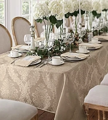 Elrene Home Fashions Caiden Damask Tablecloth 60" x 102" Oblong/Rectangle Beige  - Image 1 of 2