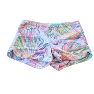 Lilly Pulitzer neon pink green Blue Tropical Seashell Beach Vacation shorts sz 0 - Picture 1 of 5