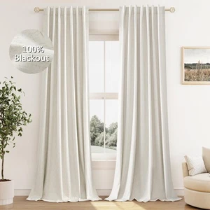 Cream Linen Blackout Curtains 84 Inch Length 2 Panels Set for Living Room Bed... - Picture 1 of 8