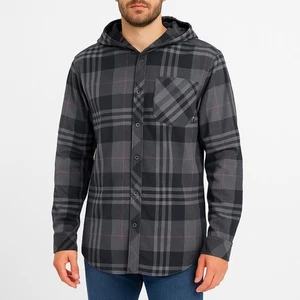 Burton Dryride grau schwarz kariert Kapuze Flanellhemd Herren Large Outdoor Gorpcore - Bild 1 von 7